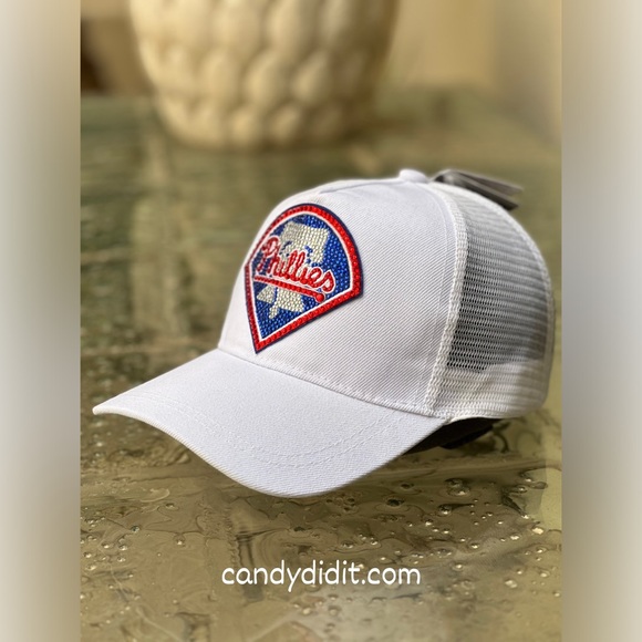NWT Handmade Candy Did It! Philadelphia Phillies Batter Up Bling Trucker Cap - Picture 8 of 10